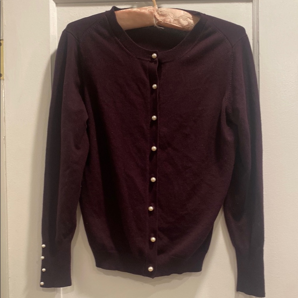 Purple Cardigan Sweater with Round Neckline